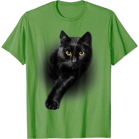 Black Cat Yellow Eyes Unisex T-Shirt for Men Women Kids Toddler,Lime Color,Size YXL