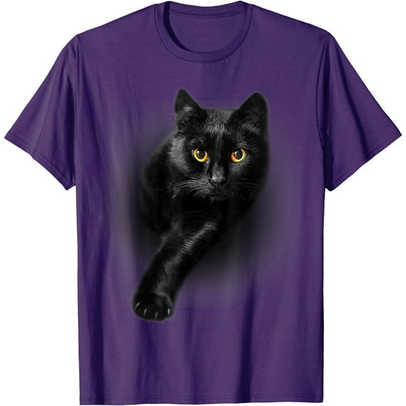 Black Cat Yellow Eyes Unisex T-Shirt for Men Women Kids Toddler,Purple Color,Size YL