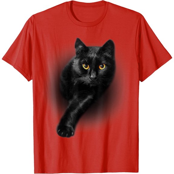 Black Cat Yellow Eyes Unisex T-Shirt for Men Women Kids Toddler,Red Color,Size YXS