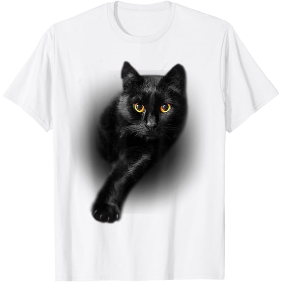Black Cat Yellow Eyes Unisex T-Shirt for Men Women Kids Toddler,White Color,Size YM