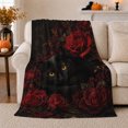 thumbnail image 1 of Black Cat among Crimson Roses with Golden Eyes, Dark Leaves and Gothic Florals, Warm Flannel Blanket, Home Decor for Cat Lovers, Bedroom and Living Room, Halloween Gift, Moody Romantic Art, 1 of 9