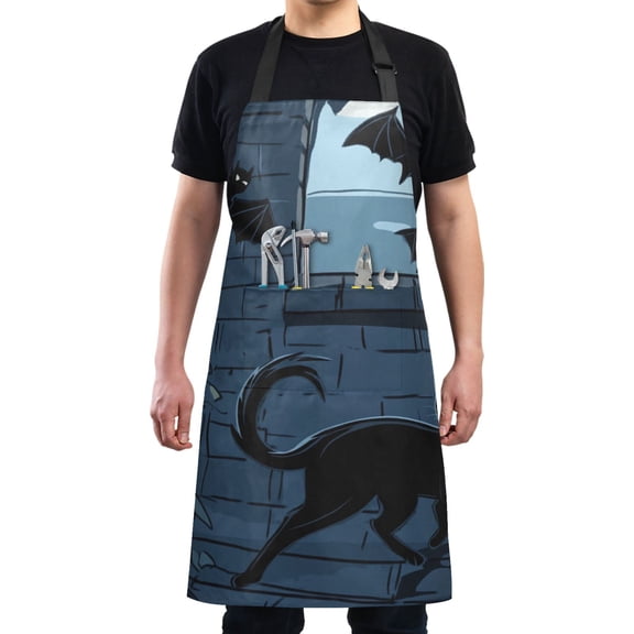 Black Cat and Bat Chef Kitchen Apron with Pockets for Women Waterproof Aprons for Cooking Baking