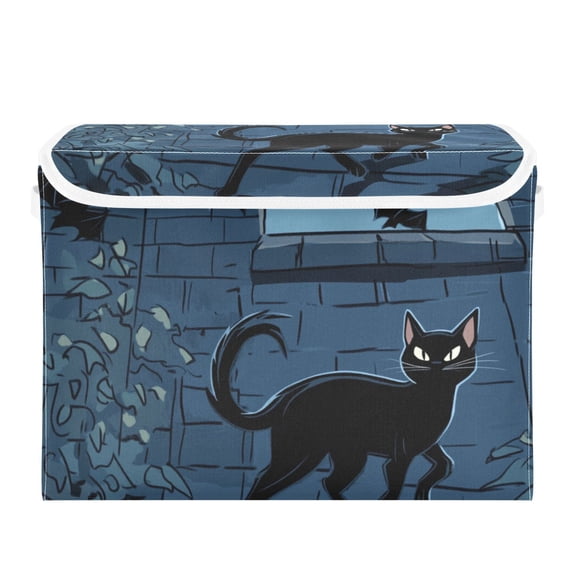 Black Cat and Bat Large Storage Bins with Linen Collapsible Lid Storage Box 16.7 x 12.6 x 11.8in