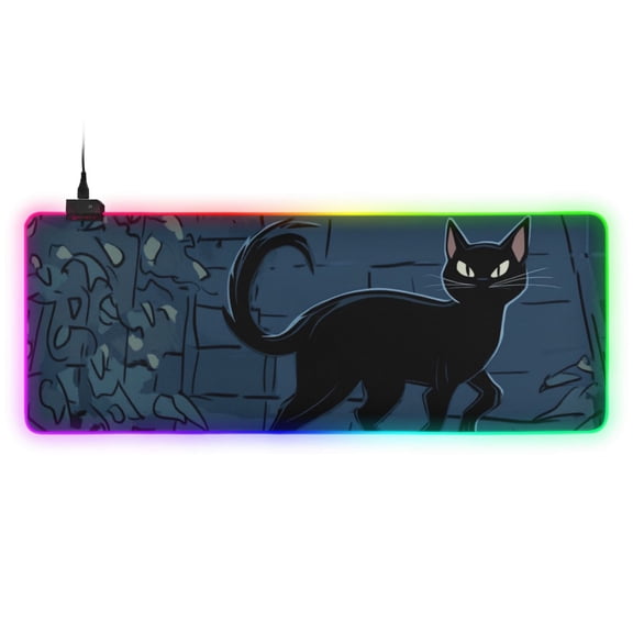 Black Cat and Bat RGB Gaming Mouse Pad Large Keyboard Mat Rubber Base 13 Light Modes