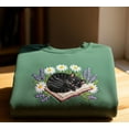 thumbnail image 1 of Black Cat and Book Sweatshirt – Cozy Embroidered Cat with Flowers Pullover, Cute Reading Lover Crewneck, Unisex Sweater, 1 of 4