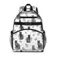 thumbnail image 1 of Black Cat and Butterfly White Pattern Backpack for School, Cute School Bag with Adjustable Shoulder Straps and Padded Back, 15.25"x11.5"x5.25", 1 of 5