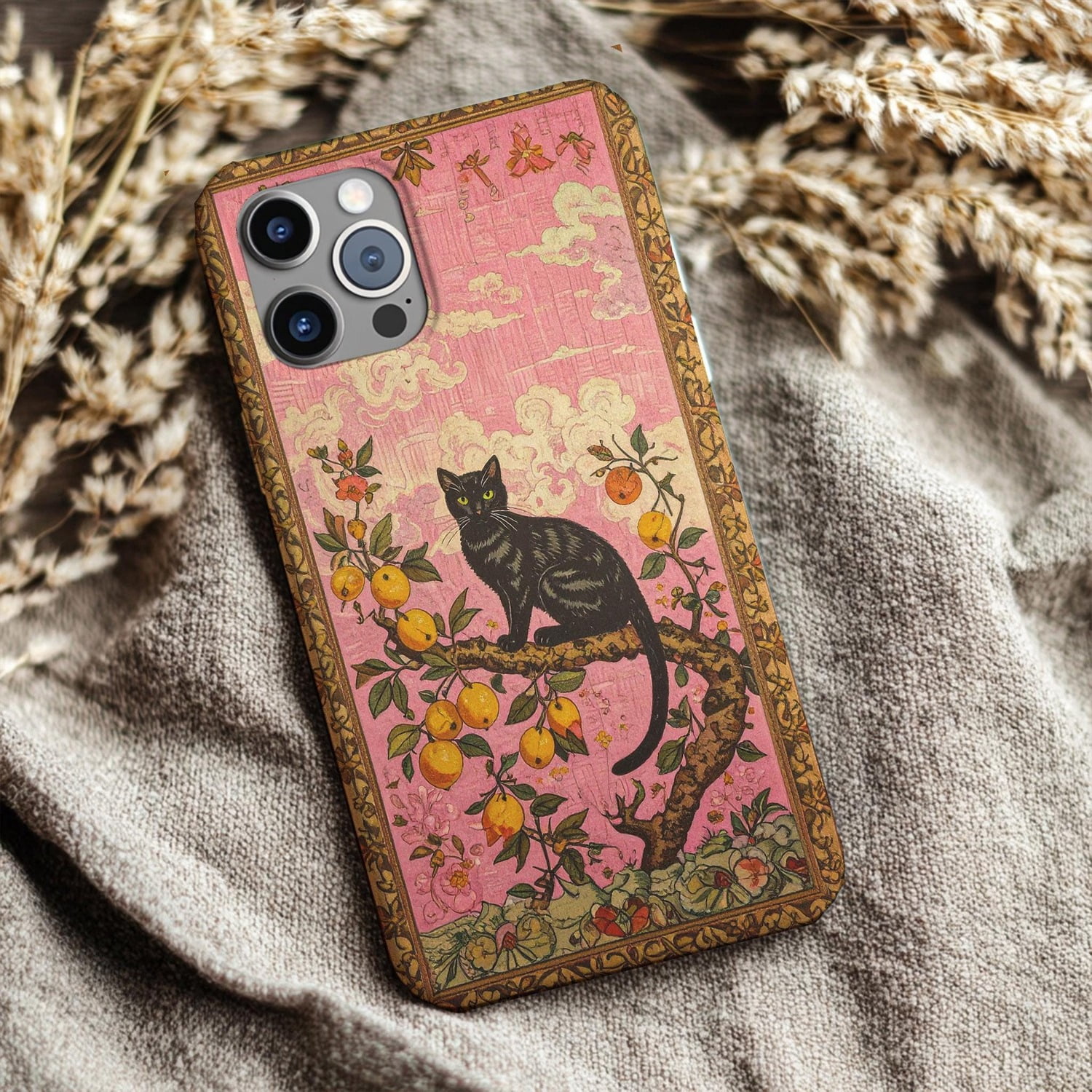 Black Cat and Citrus Tree Pink Tough Cell Phone Case for Apple iPhone ...