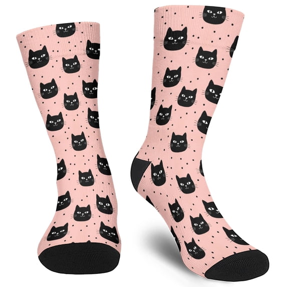 Mid Guy Black Cat and Dot Pink Pattern Men's Mid-calf Crew Socks, Work Dress ...