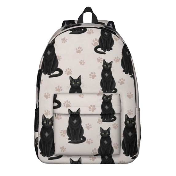 Black Cat and Paw Print Beige Pattern Backpack for School, Cute School Bag with Adjustable Shoulder Straps and Padded Back, 15.7"x11.8"x5.5"