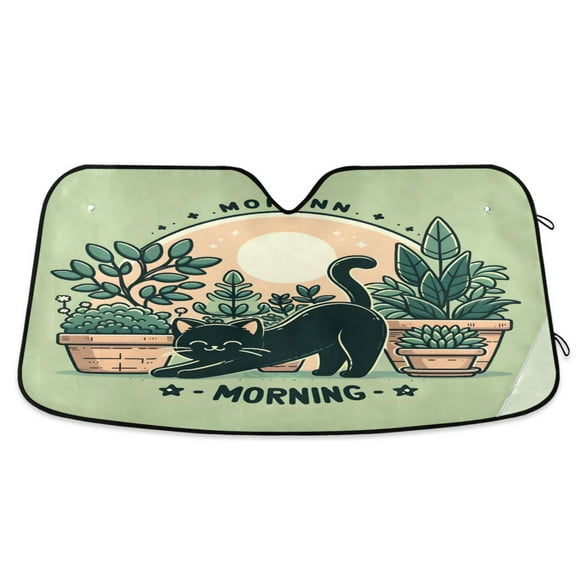 Black Cat and Plants Car Windshield Sun Shade Foldable Car Front Window Visor Heat and UV Protection 53x23.5