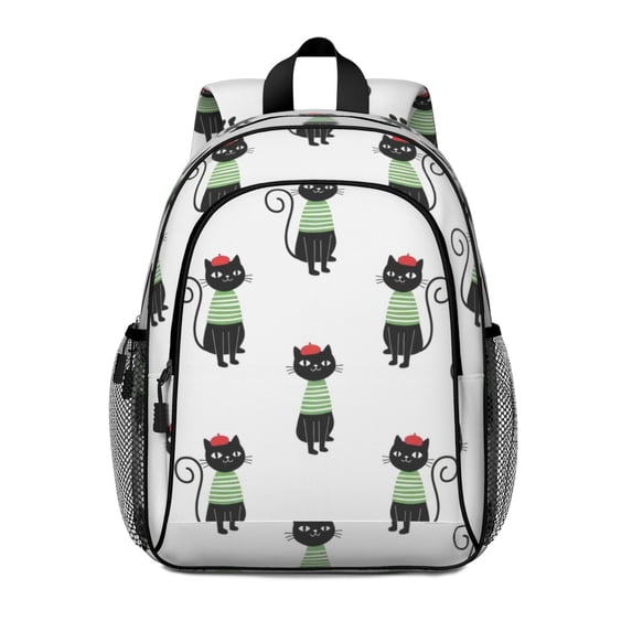 Black Cat and Sweater White Pattern Backpack for School, Cute School Bag with Adjustable Shoulder Straps and Padded Back, 15"x11.42"x5.5"