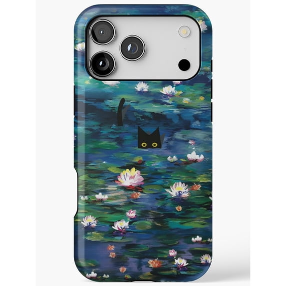 Black Cat and Water Lily Pond Tough Phone Case for Apple iPhone, Dual ...