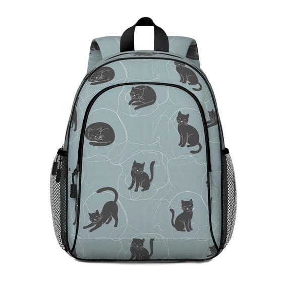 Black Cat and Yarn Ball Blue Pattern Backpack for School, Cute School Bag with Adjustable Shoulder Straps and Padded Back, 15"x11.42"x5.5"