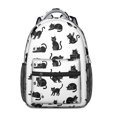 thumbnail image 1 of Black Cat and Yarn White Pattern Backpack for School, Cute School Bag with Adjustable Shoulder Straps and Padded Back, 15.3"x11"x6.7", 1 of 4