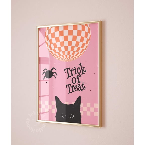 Black Cat holiday Print Pink Disco Wall Art