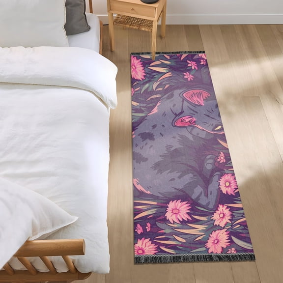 Black Cat in Flower Sea Runner Area Rug 2x6 Soft Non-Slip Washable Bedside Carpet for Hallway Bedroom Living Room Home Decor