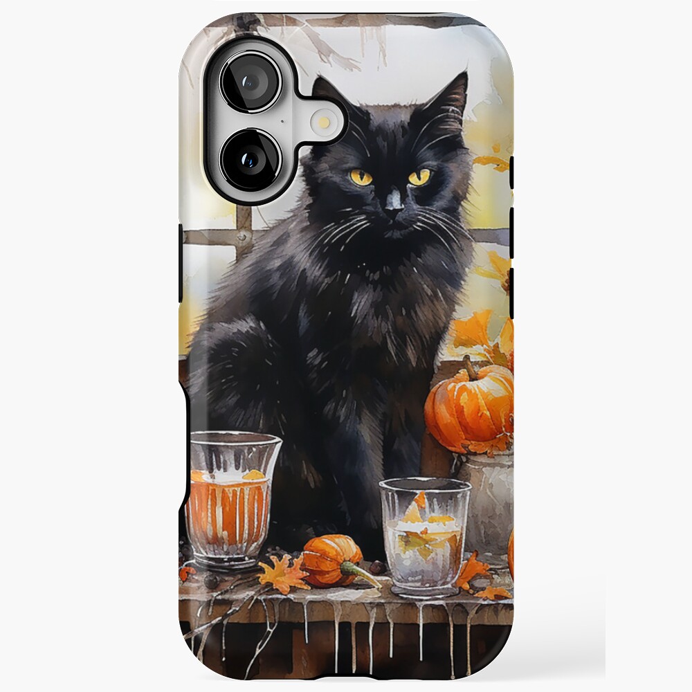 Black Cat in Halloween Night Scene iPhone 17 through 11 Pro Max Phone