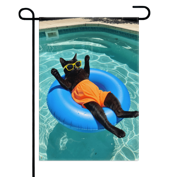 Black Cat in Sunglasses Garden Flag 12×18in Double Sided Summer Pool Party Funny UV Protected Weatherproof Decor For Outdoor Lawn Patio Yard Home