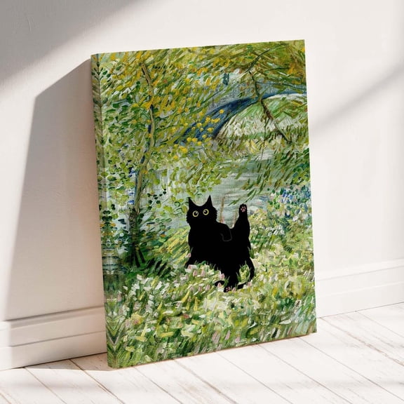 Black Cat in Van Gogh Garden Art Whimsical Cat Wall Art Colorful Cat Decor Impressionist Cat Print Gift for Cat Lover Cat Gift PS0621