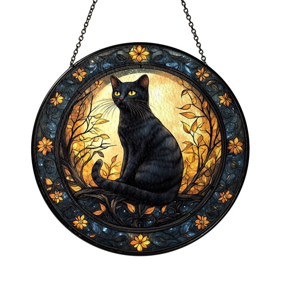 Black Cat on Crescent Moon Stained Glass Suncatcher – Mystical Night ...