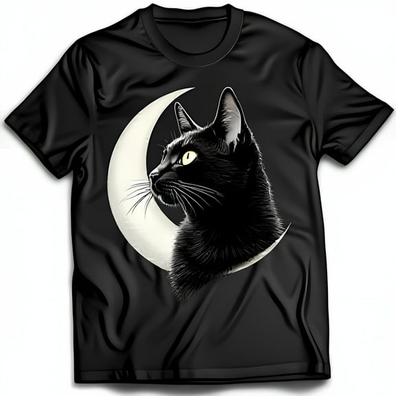 Black Cat on Graphic T-Shirt Mystical Black Tee for Cat Lovers