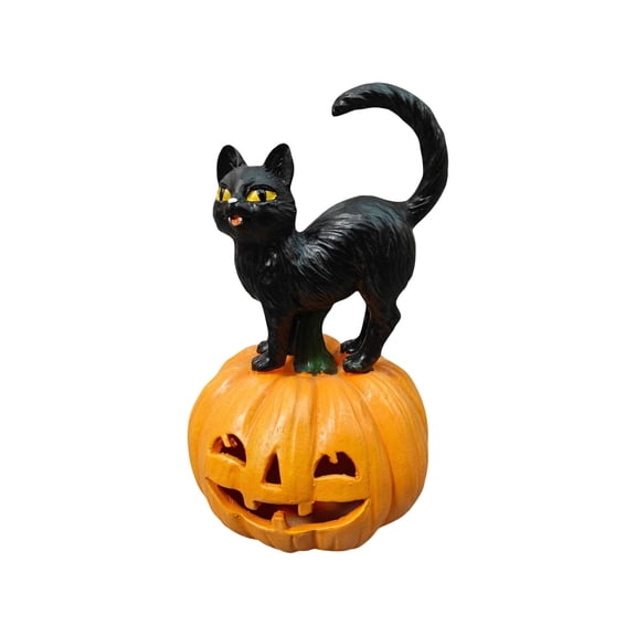 Black Cat on Pumpkin Figurine, 8.26 in Halloween Decorations Tabletop Statue, Halloween Decor Indoor for Halloween Party and Table Decor