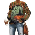 thumbnail image 1 of Black Cat on Pumpkin Sweatshirt Halloween Sweatshirts for Women Fall Pumpkin Face Tee Lightweight Pullover Tops, 1 of 10
