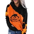 thumbnail image 1 of Black Cat on Pumpkin Sweatshirt Halloween Sweatshirts for Women Fall Pumpkin Face Tee Lightweight Pullover Tops, 1 of 9