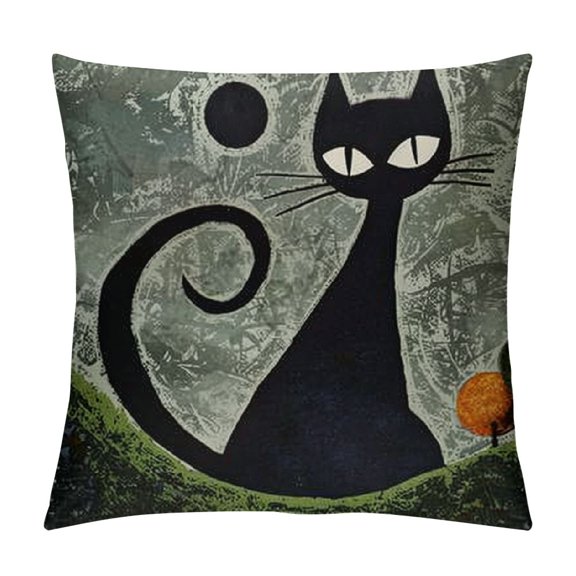 Black Cat on a Beautiful Night with Full Moon Burlap Throw Pillow Case Cushion Cover Couch Sofa Decorative Square
