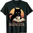 Black Cat with Golden Collar & Coffee on Book TShirt Sunset Design