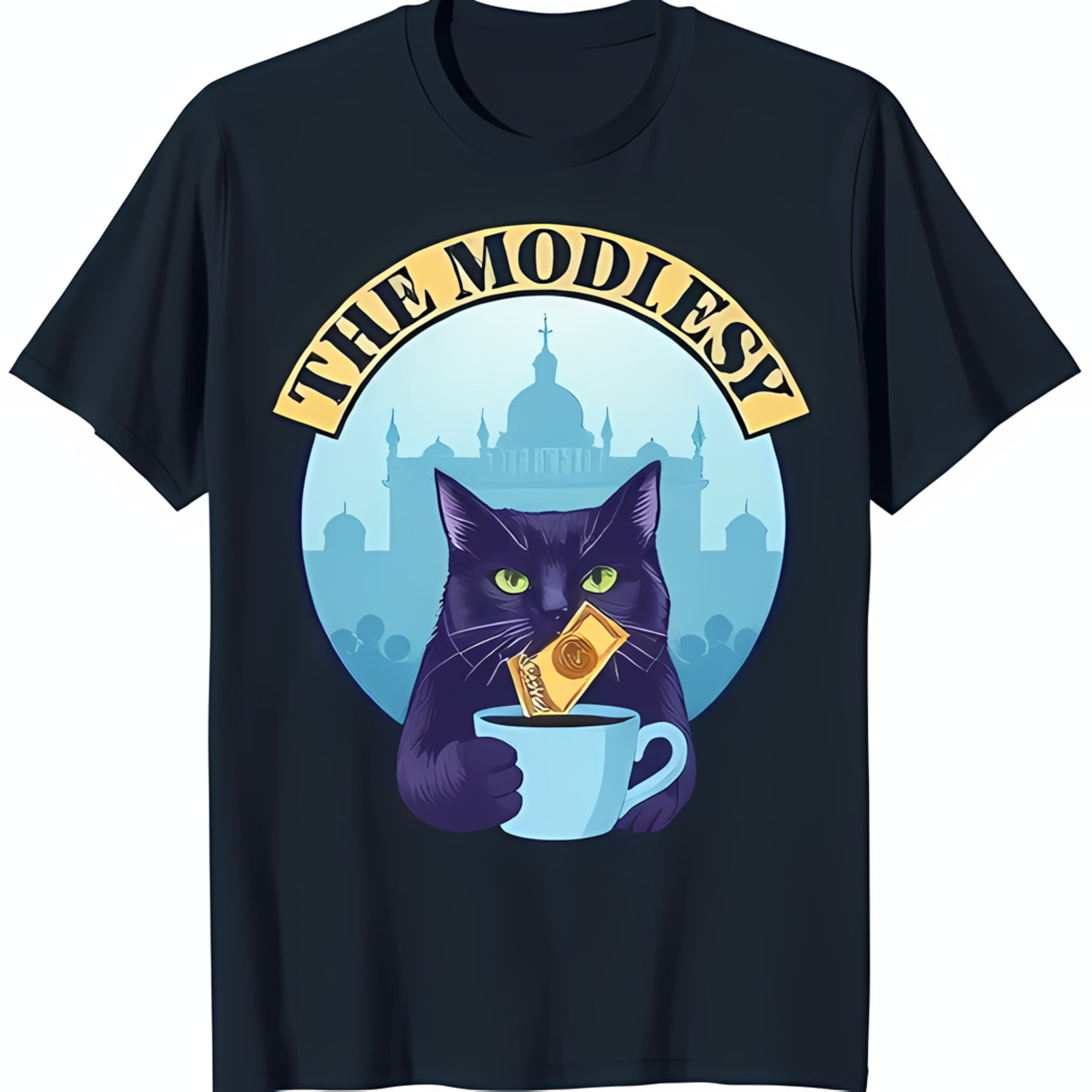 Black Cat with Green Eyes Holding & Money The Modlesy TShirt