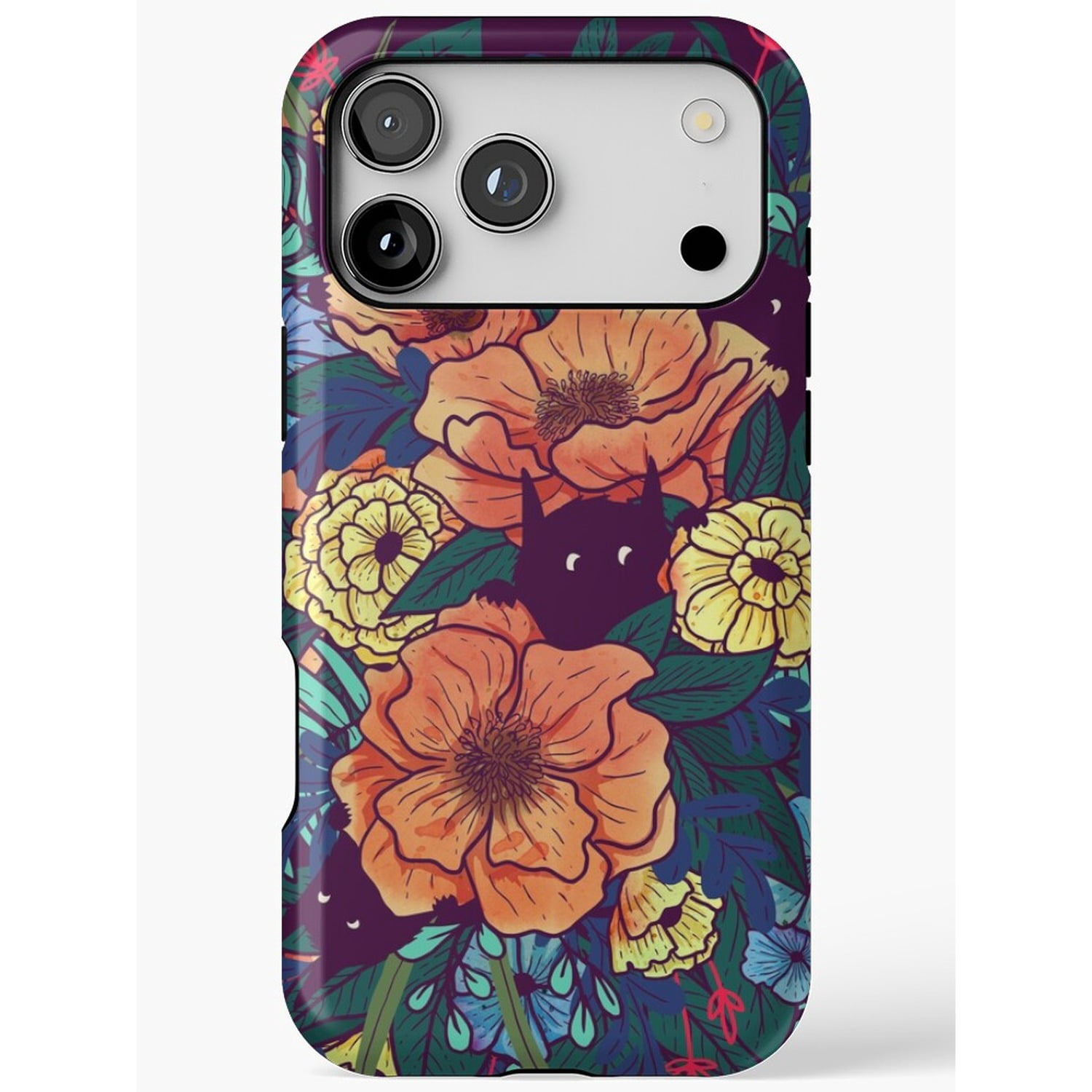 Orange Yellow Roses Graphics Black Cat with Orange and Yellow Flowers Tough iPhone Case ...