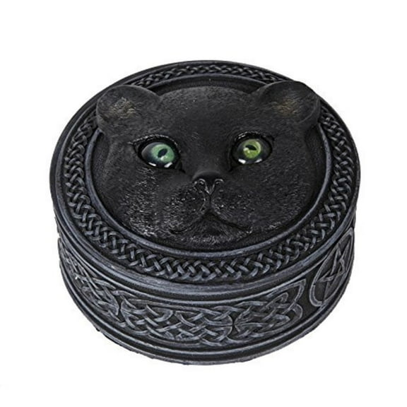Black Cat with Rolling Eyes Black Jewelry Keepsake Trinket Box Container New