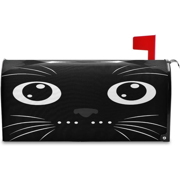 Black Cat with White Eyes Mailbox Cover Magnetic Mailboxes Wraps Letter Post Box Cover Decorative Standard Size 18x21 in Garden Yard
