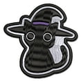 thumbnail image 1 of Black Cat with Witch Hat Halloween Applique Multi-Color Embroidered Iron-On Patch - 2.5 Inch Small, 1 of 5