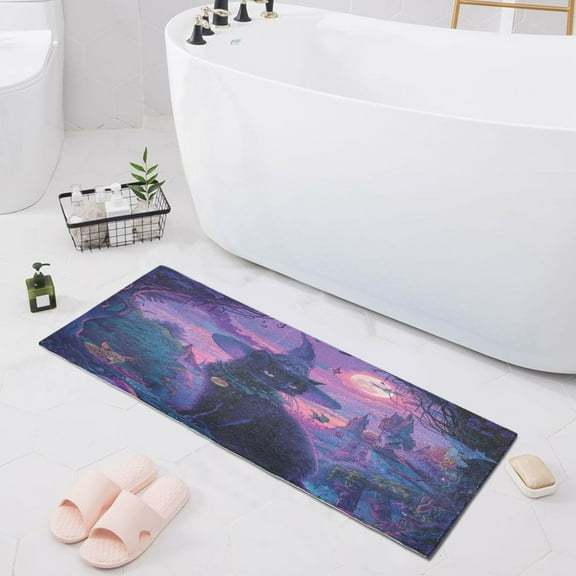 Black Cat with Wizard Hat Bath Mat 39x20 Non-Slip Bathroom Rugs Absorbent Soft Plush Quick Dry for Tub Shower Kitchen Home Decor
