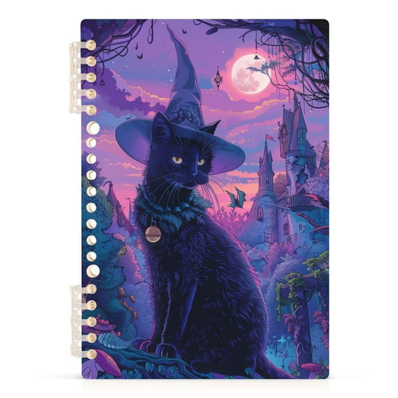 Black Cat with Wizard Hat Notebooks 1-subject Journal 60 Sheets A5 College Ruled Paper Detachable Ring 8.3"x5.7"