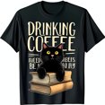 Black Cat with Yellow Eyes on TShirt Coffee Lovers