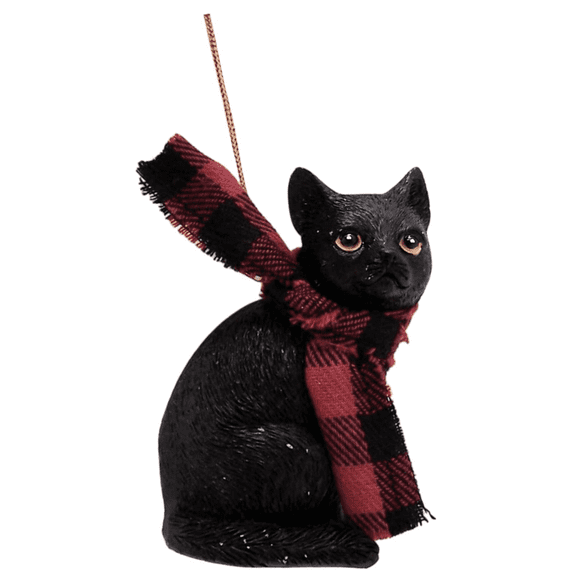 Wowser Black Cat with a Scarf Christmas Ornament, Holiday Dcor, Tree Hanging Ornament, 3 inches