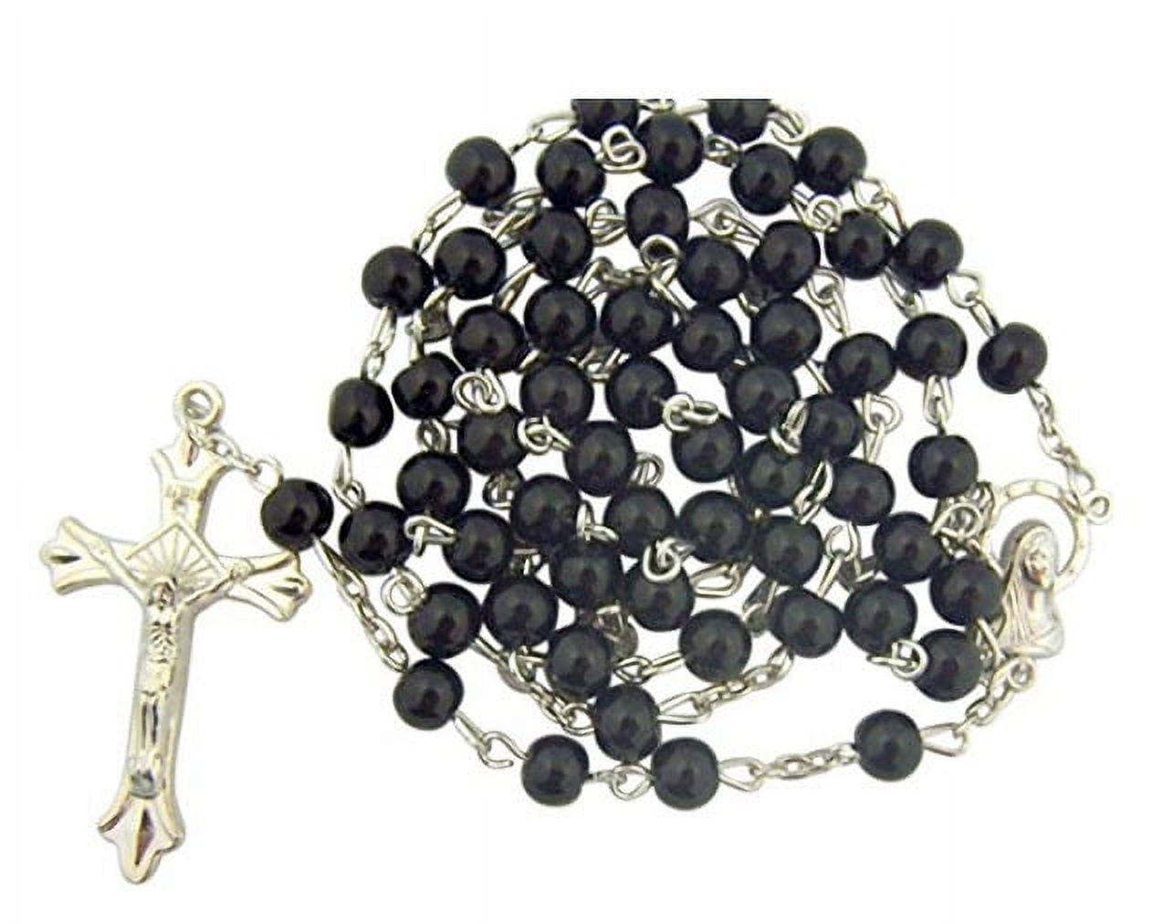 CB Black Catholic Glass Beads Rosary, 6mm Beads, Great for Women or Girls