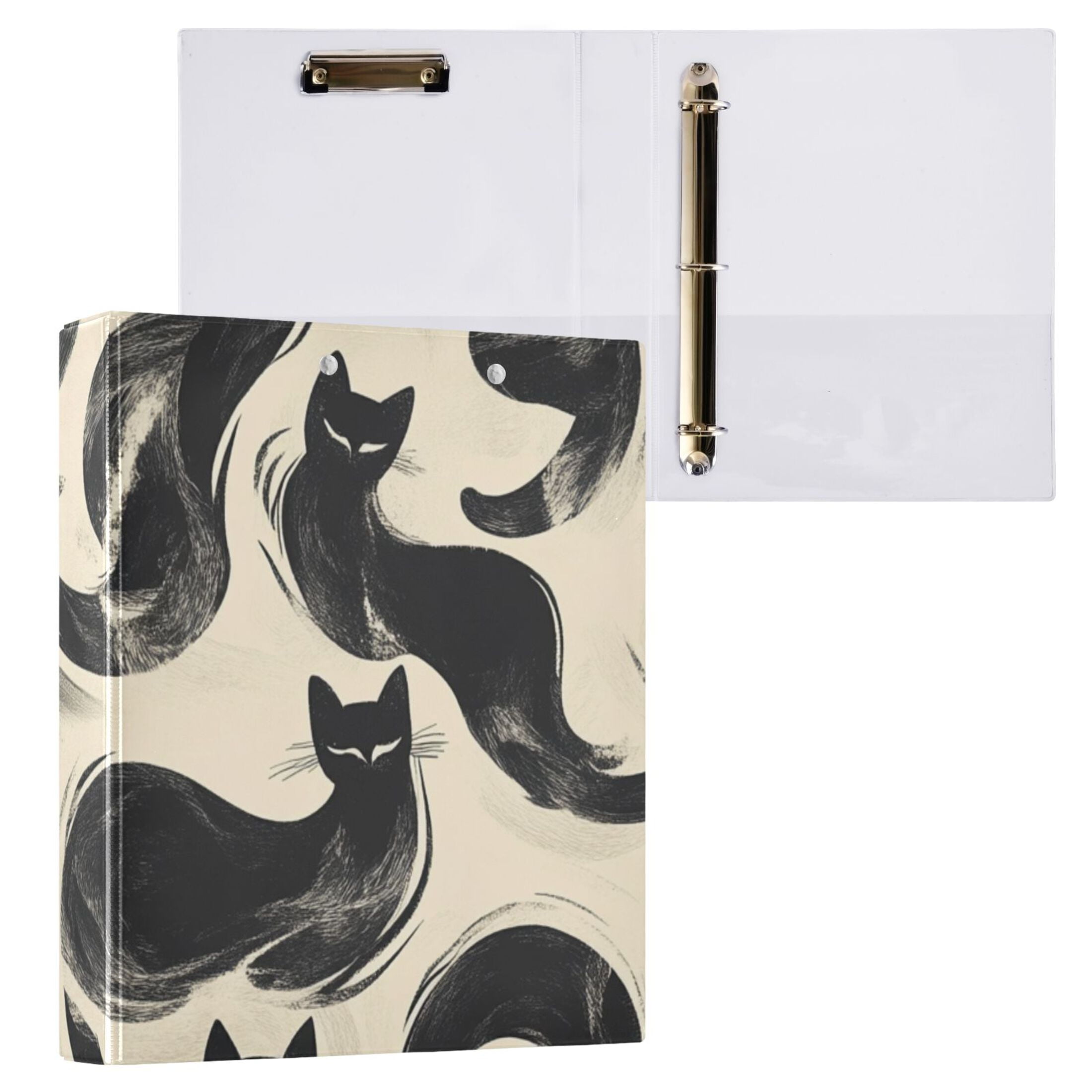 Black Cats 3 Ring Binders 1.5 inch Hardcover File Folders with Interior Pockets A4 Size Organizer for School Office Hospital