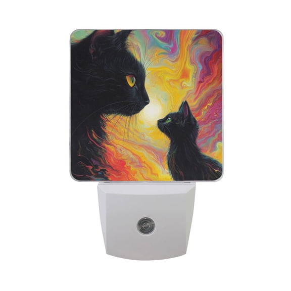 Black Cats Abstract Colorful Sky LED Night Light with Smart Sensor Plug Into Wall Dusk to Dawn 2 packs