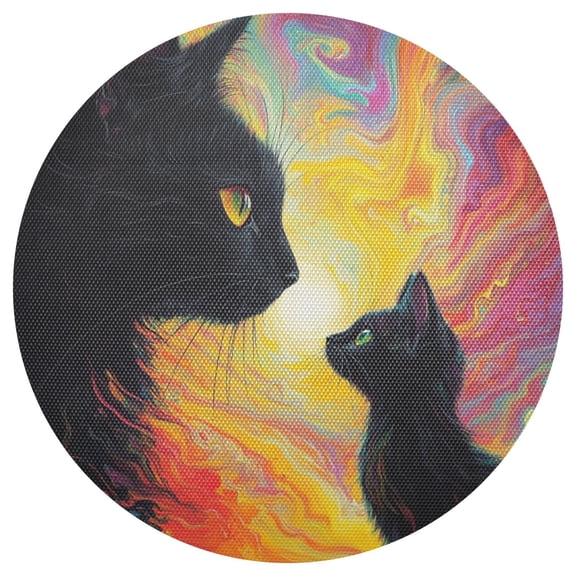 Black Cats Abstract Colorful Sky PVC Round Grid Placemat Table Mat 1 Pc 15.4" x 15.4"
