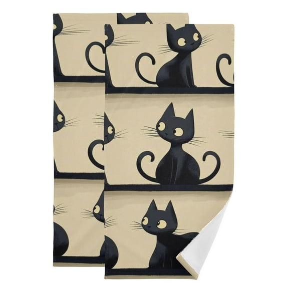 Black Cats Cartoon Pattern Hand Towel Absorbent Bath Towels for Bathroom Sports Gym(28.3" X 14.4") Set of 2