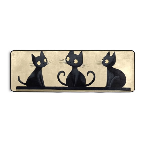 Black Cats Cartoon Pattern Runner Rug for Hallways Kitchen Non Slip 2'x 6' Washable Hall Carpet for Bedroom Entryway Laundry Room