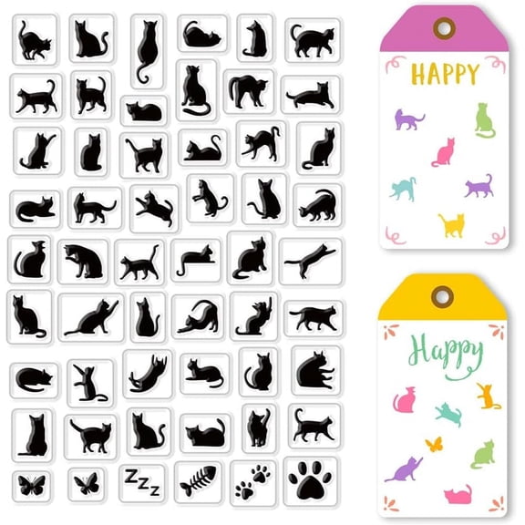 Black Cats Clear Rubber Stamps for Card Making Cute Kitty Cat Footprint Frame Label Transparents Silicone Stamp Scrapbooking Scratches Embossing Photo Album Decor Craft Decoration White