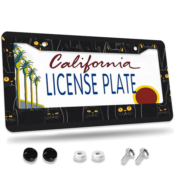Black Cats Designs Aluminum License Plate Frame, License Plate Cover ...