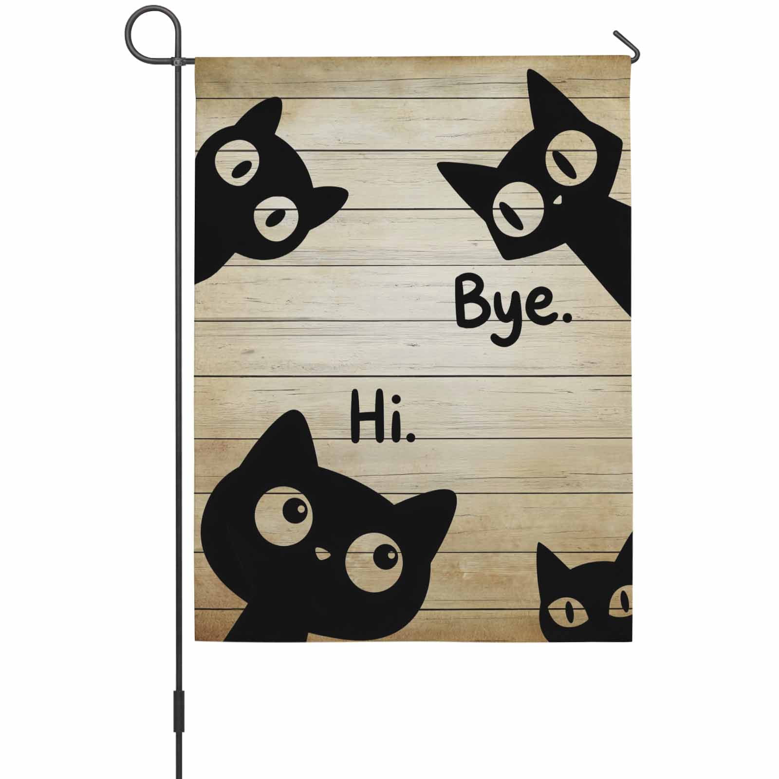 Black Cats Garden Flag 12 x 18 Inches, Cute Funny Cat Say Hi Bye Wood ...