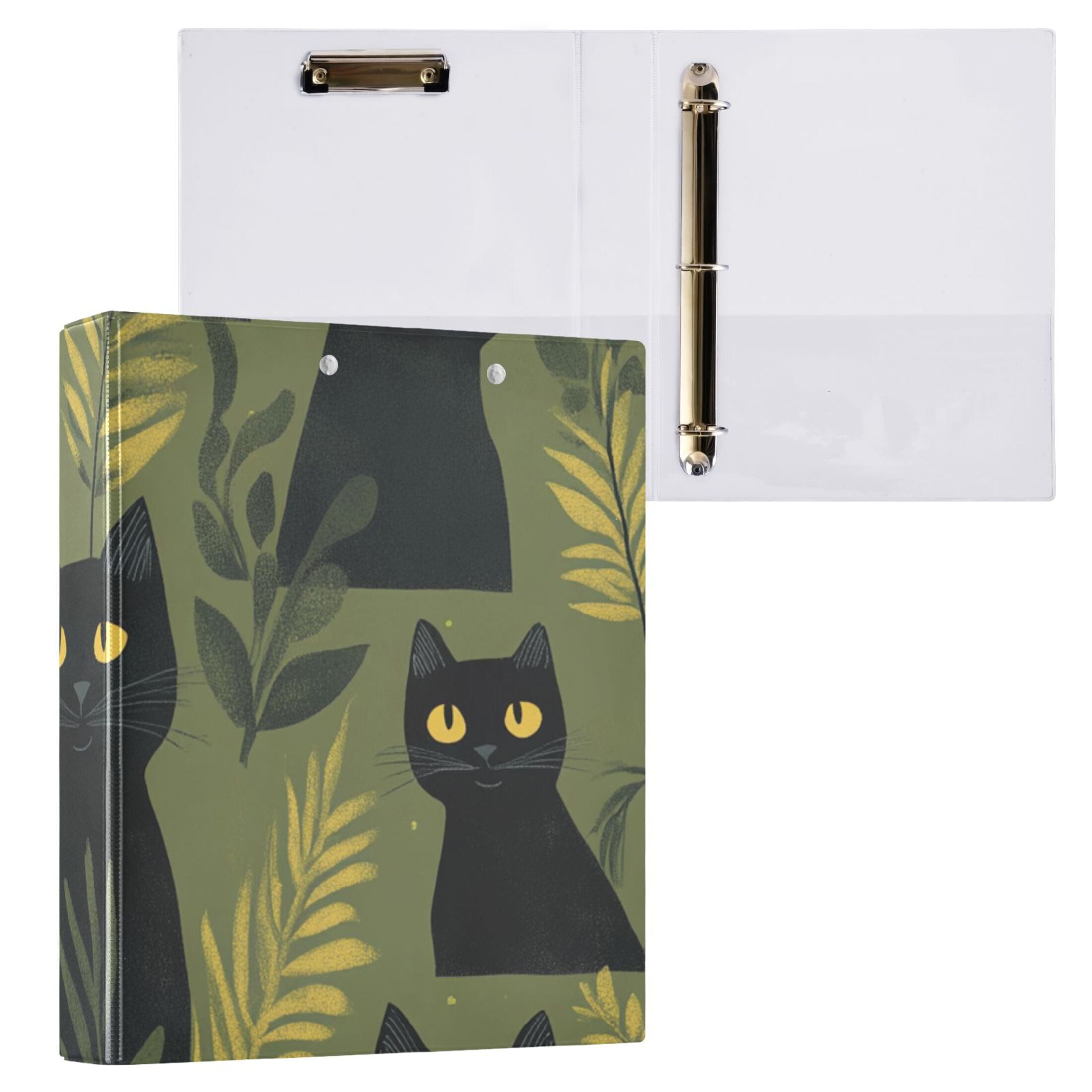 Black Cats Grass 3 Ring Binders 1.5 inch Hardcover File Folders with Interior Pockets A4 Size Organizer for School Office Hospital