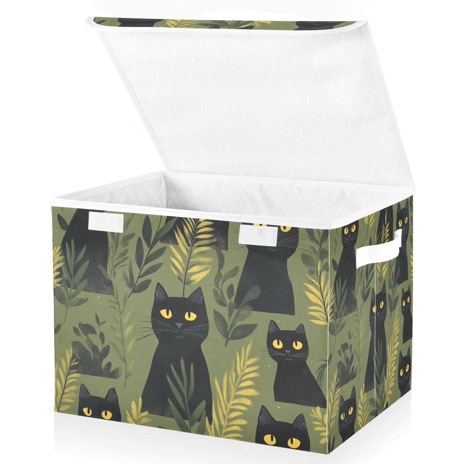 Black Cats Grass Storage Basket for Shelves Foldable Container Organizer for Organizing Toys Clothes Books with Handles